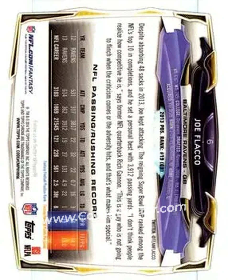 2014 Topps Chrome #6 - Joe Flacco - Baltimore Ravens - Back