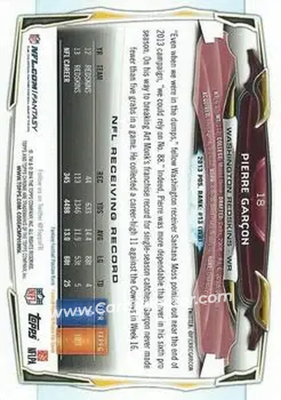 2014 Topps Chrome #18 - Pierre Garcon - Washington Redskins - Back