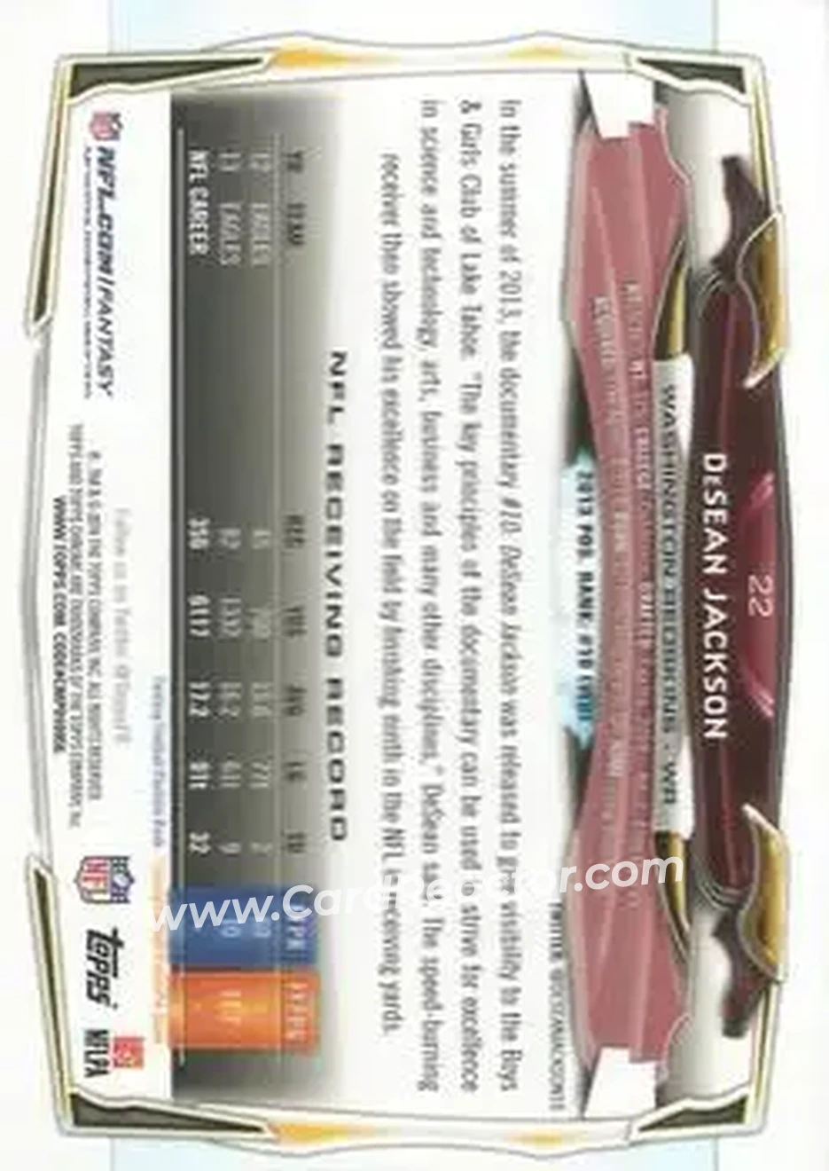 2014 Topps Chrome #22 - DeSean Jackson - Washington Redskins - Back