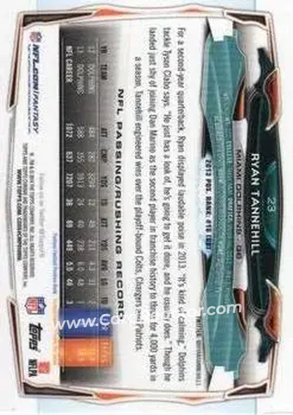 2014 Topps Chrome #23 - Ryan Tannehill - Miami Dolphins - Back