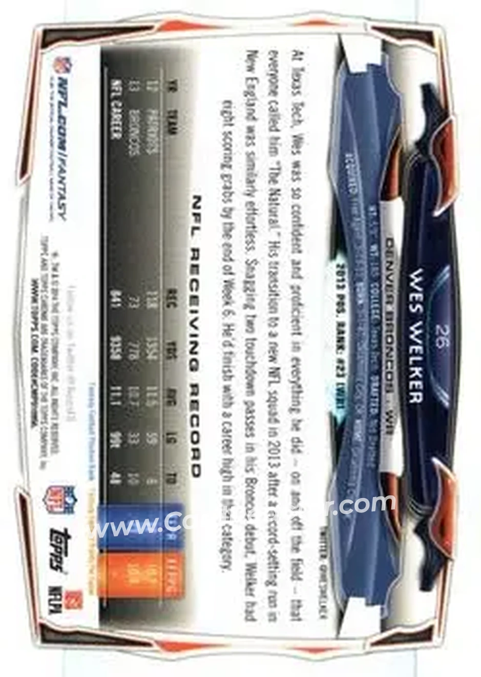 2014 Topps Chrome #26 - Wes Welker - Denver Broncos - Back