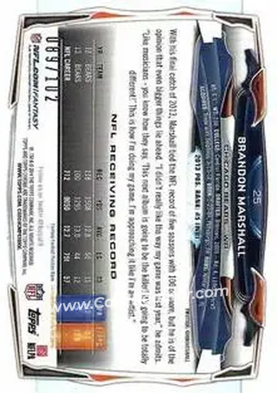 2014 Topps Chrome Mini #25 - Brandon Marshall - Chicago Bears - Back