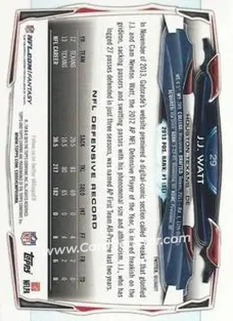 2014 Topps Chrome Mini #29 - J.J. Watt - Houston Texans - Back