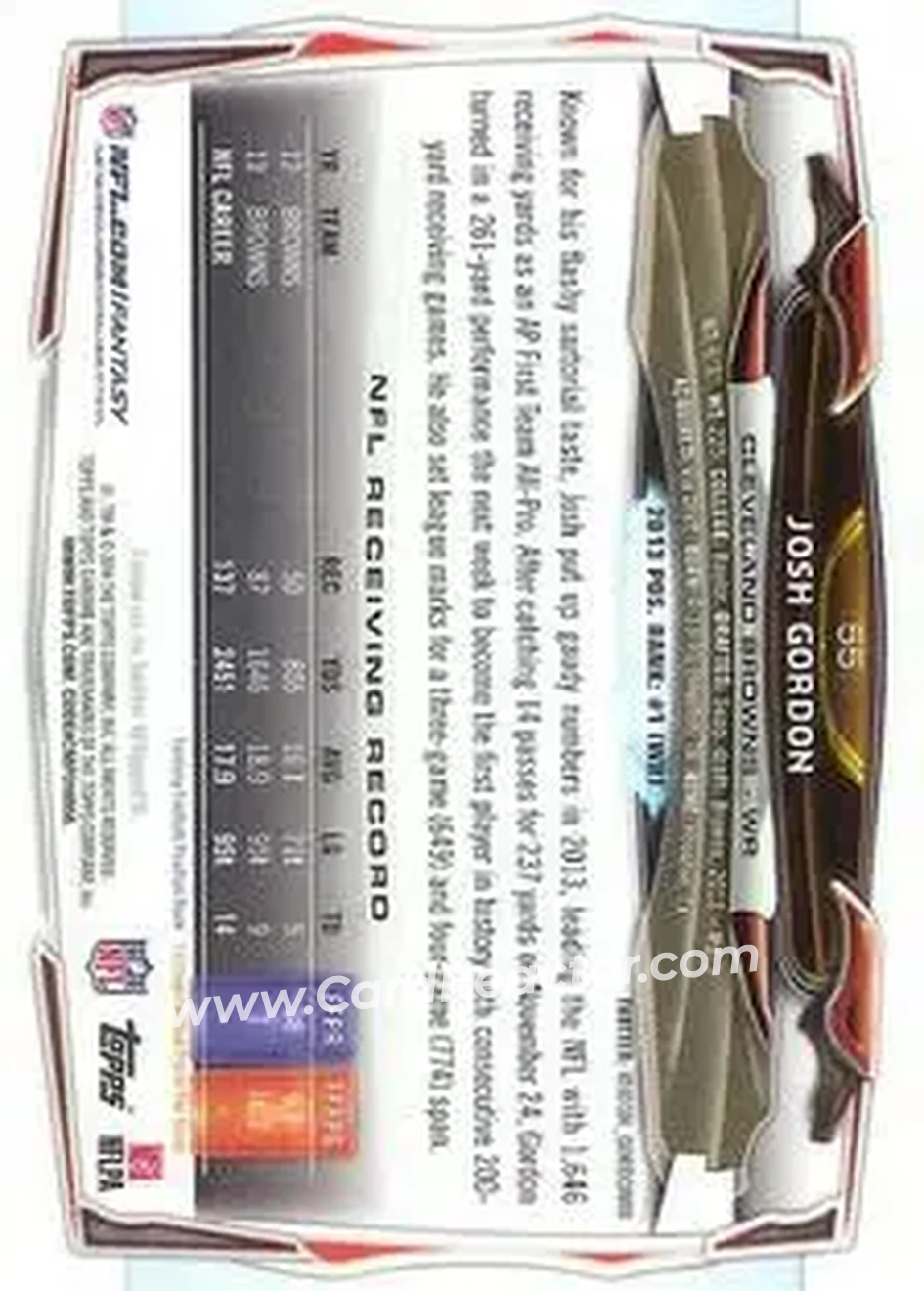 2014 Topps Chrome Mini #55 - Josh Gordon - Cleveland Browns - Back