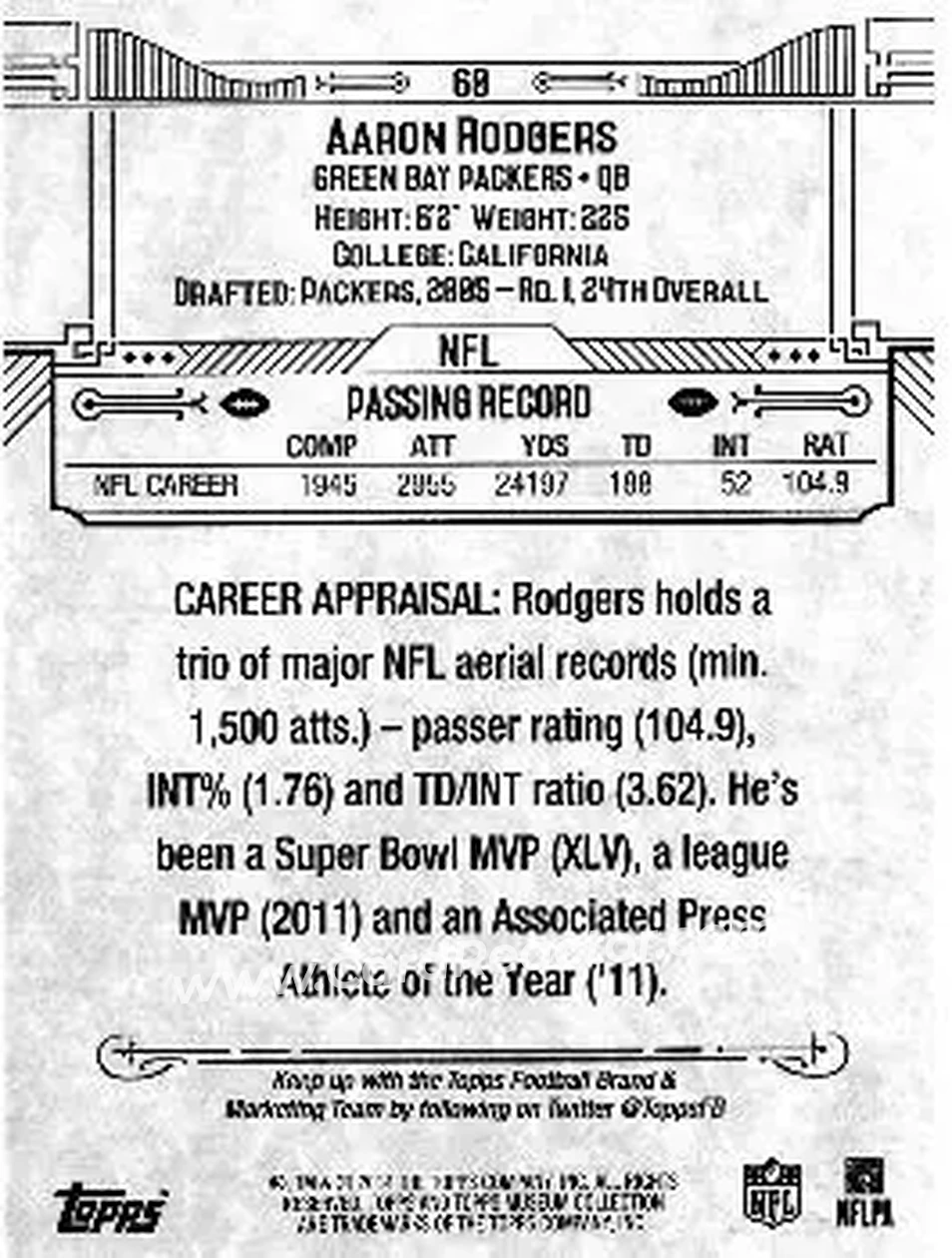 2014 Topps Museum Collection #60 - Aaron Rodgers - Green Bay Packers - Back 2014 Topps Museum Collection #60 - Aaron Rodgers - Green Bay Packers - Back