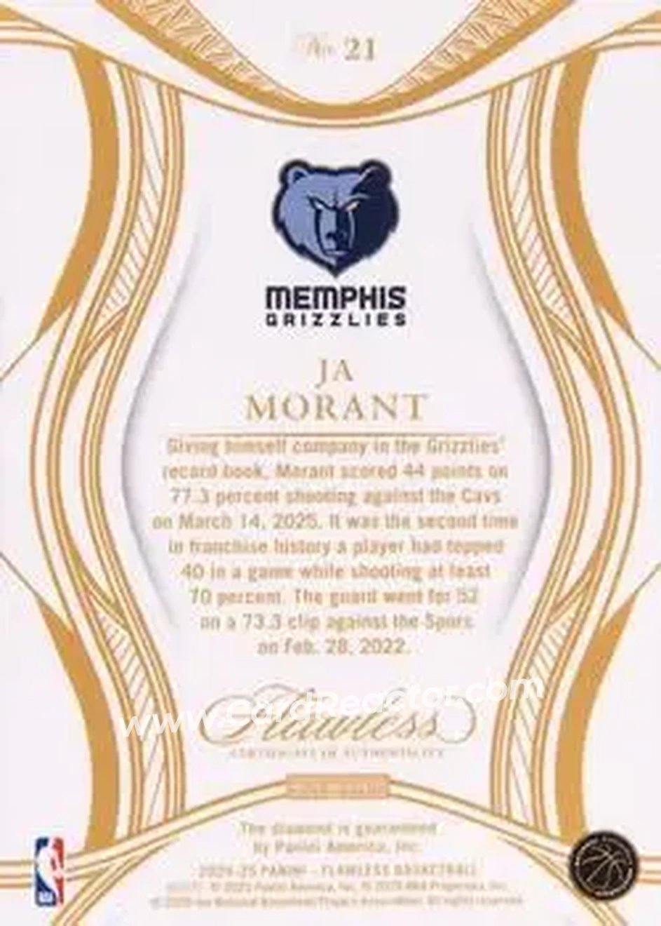 2024-25 Panini Flawless #21 - Ja Morant - Memphis Grizzlies - Back 2024-25 Panini Flawless #21 - Ja Morant - Memphis Grizzlies - Back