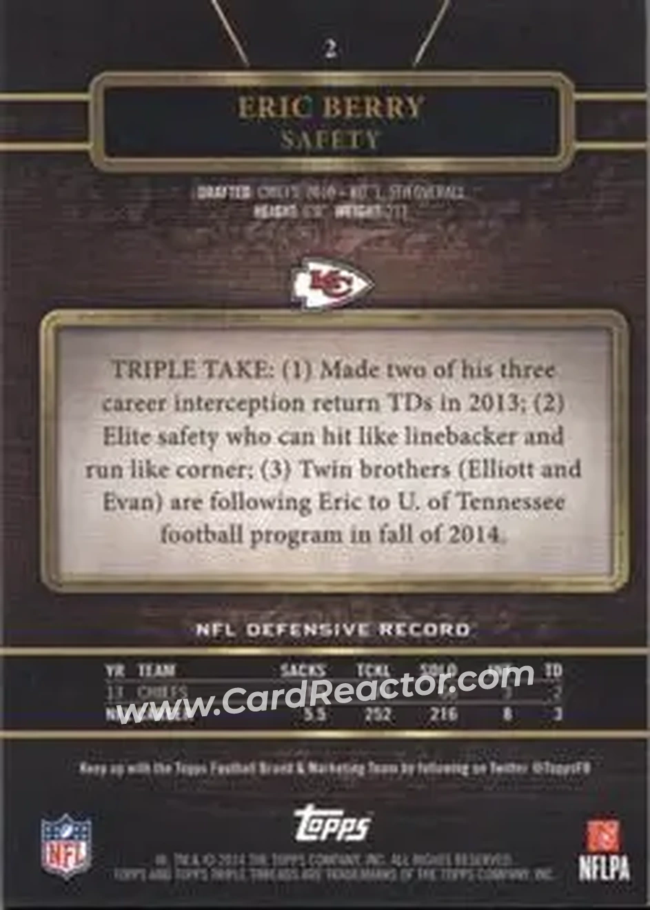2014 Topps Triple Threads #2 - Eric Berry - Kansas City Chiefs - Back