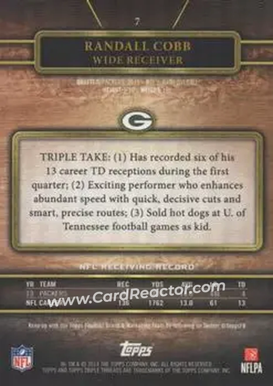 2014 Topps Triple Threads #7 - Randall Cobb - Green Bay Packers - Back