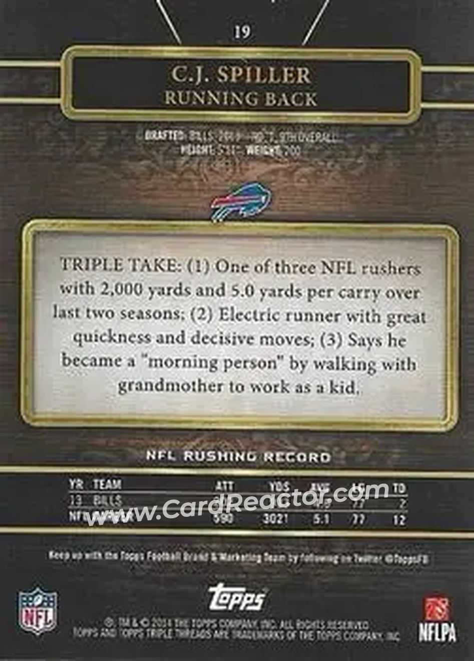 2014 Topps Triple Threads #19 - C.J. Spiller - Buffalo Bills - Back
