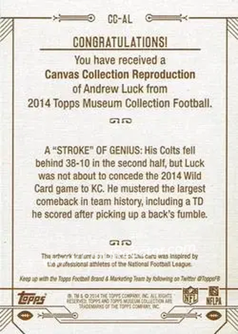 2014 Topps Museum Collection - Canvas Collection #CC-AL - Andrew Luck - Indianapolis Colts - Back