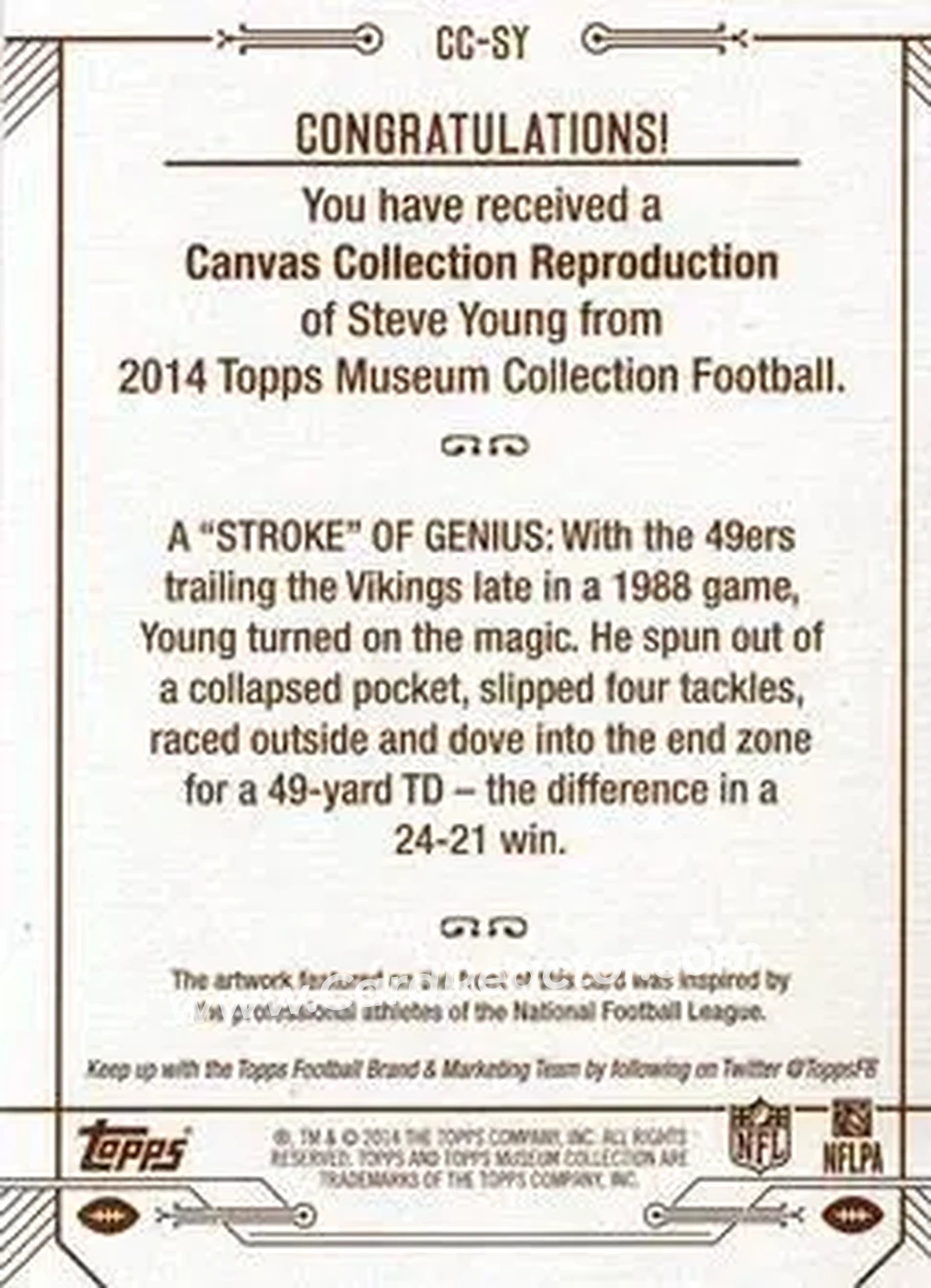 2014 Topps Museum Collection - Canvas Collection #CC-SY - Steve Young - San Francisco 49ers - Back