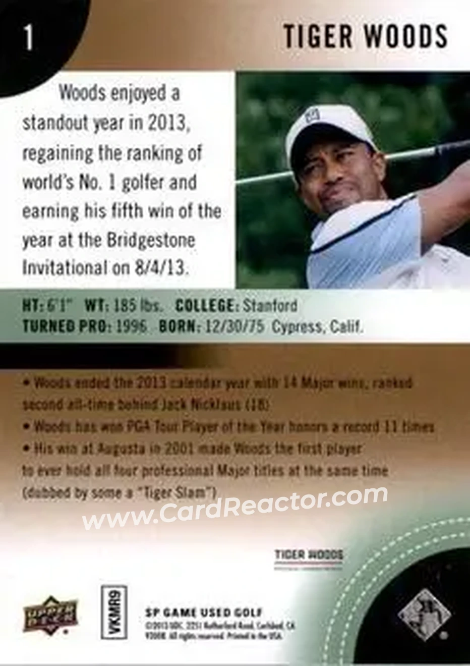 2014 SP Game Used #1 - Tiger Woods - Back