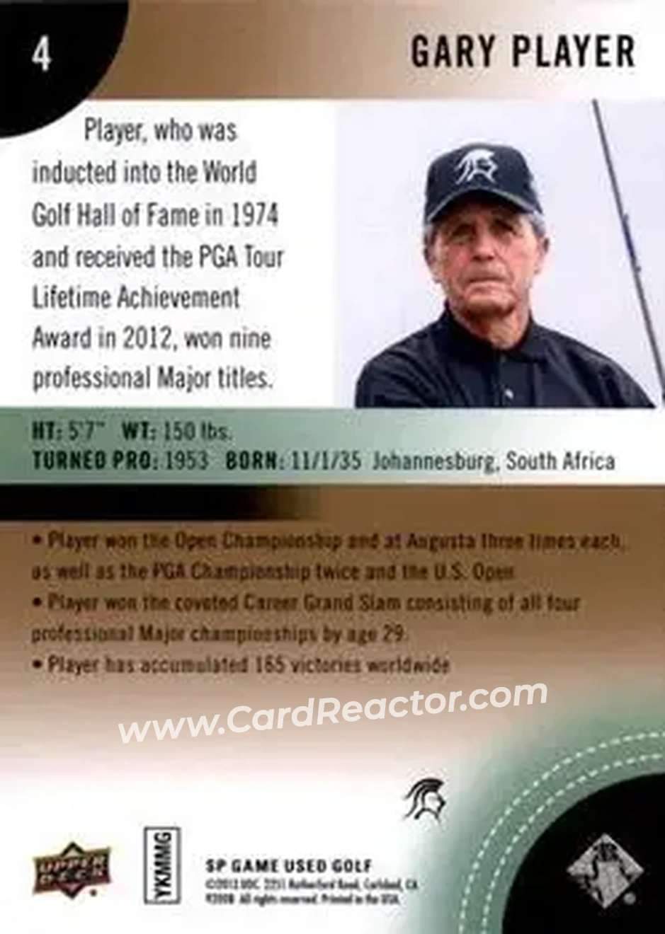 2014 SP Game Used #4 - Gary Player - Back