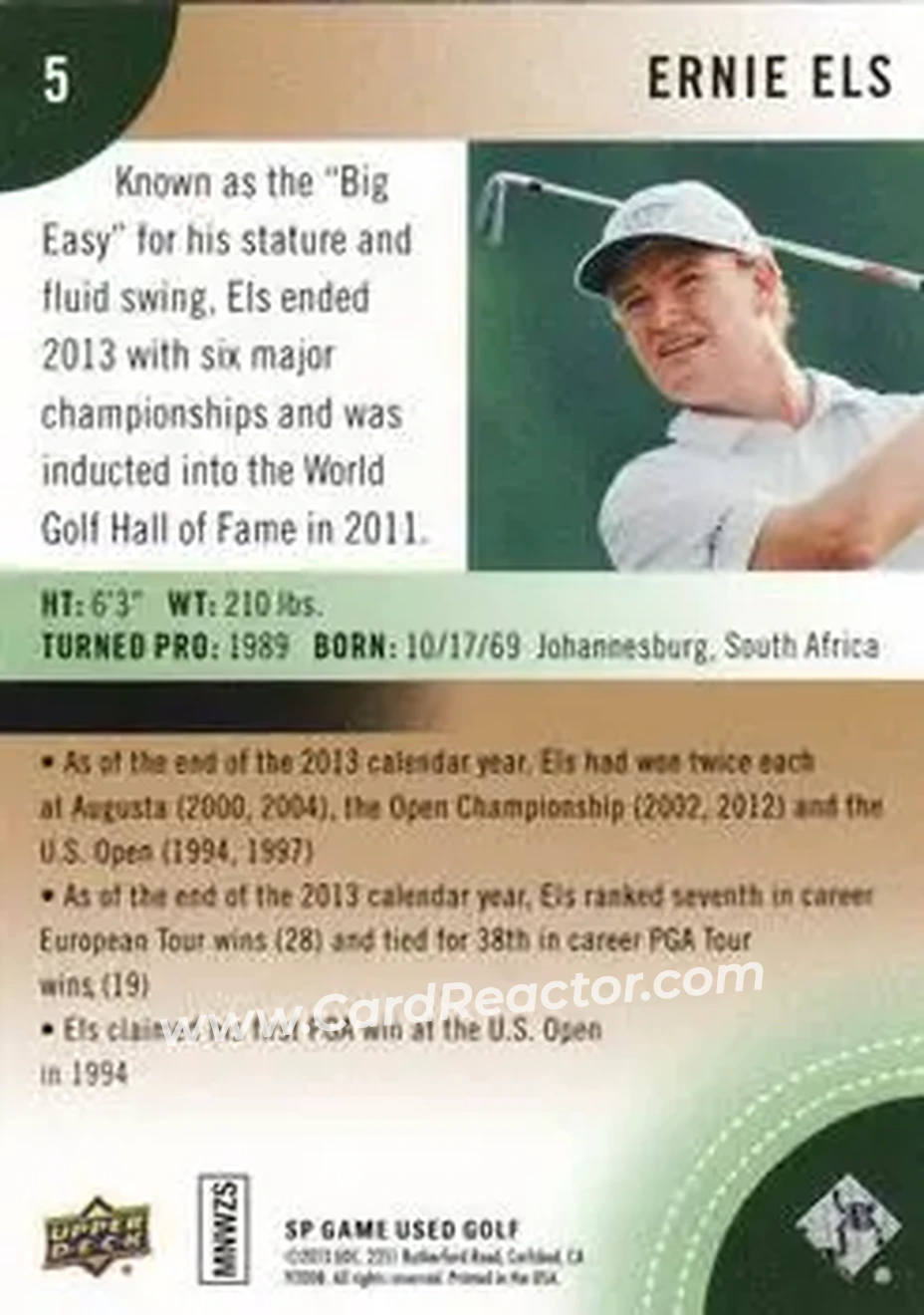 2014 SP Game Used #5 - Ernie Els - Back
