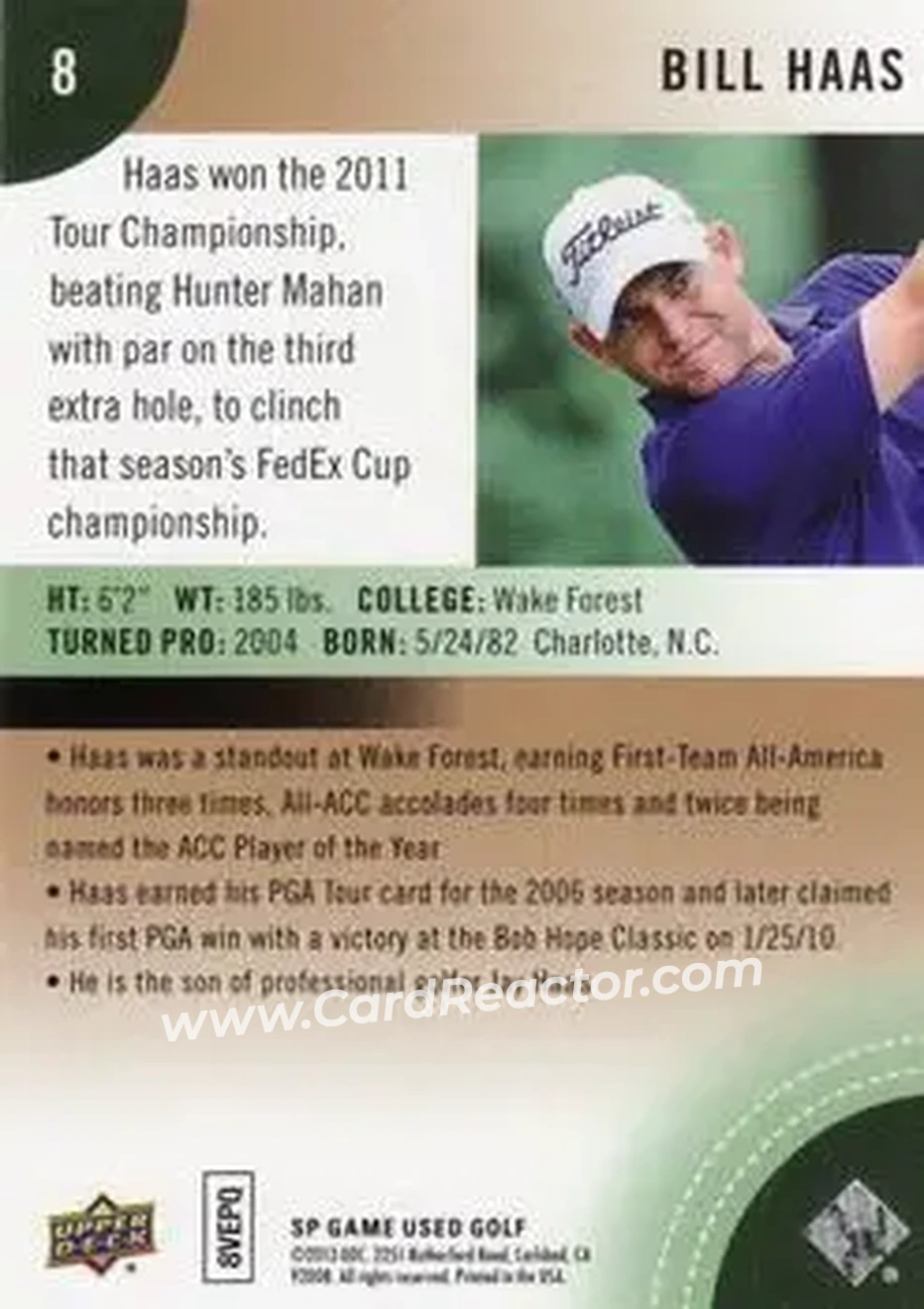 2014 SP Game Used #8 - Bill Haas - Back
