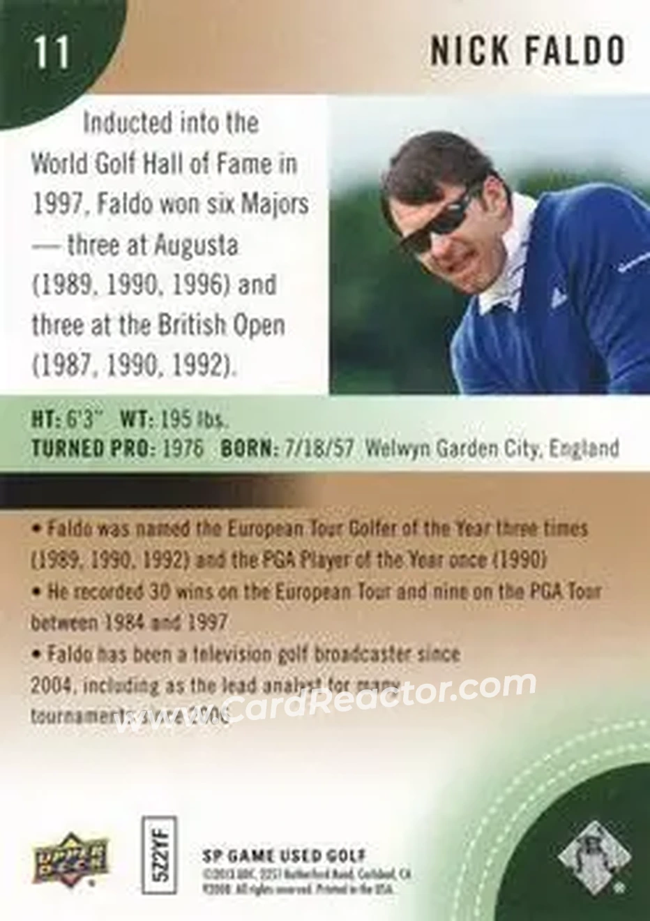 2014 SP Game Used #11 - Nick Faldo - Back