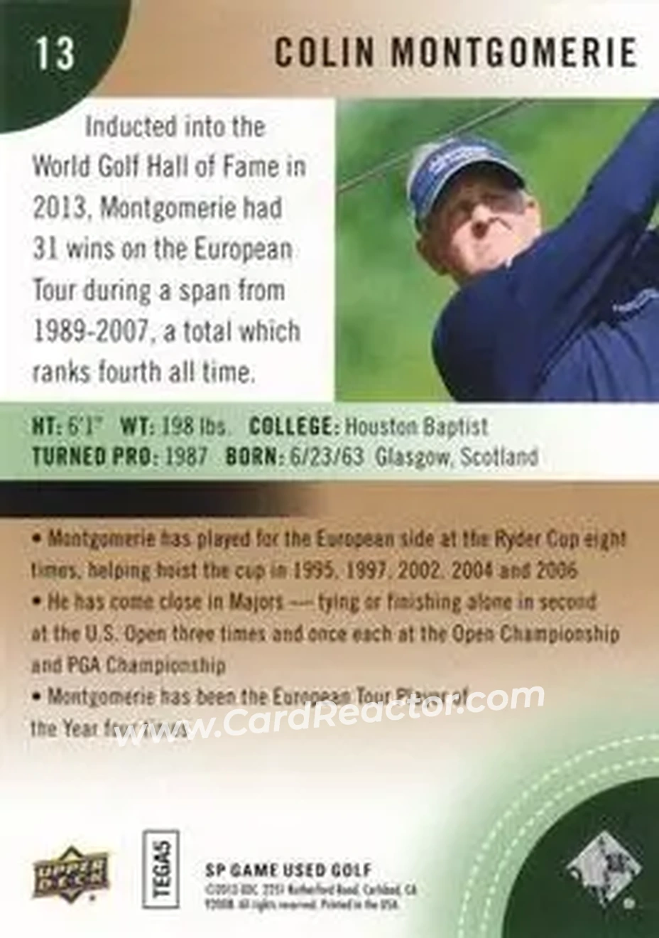 2014 SP Game Used #13 - Colin Montgomerie - Back