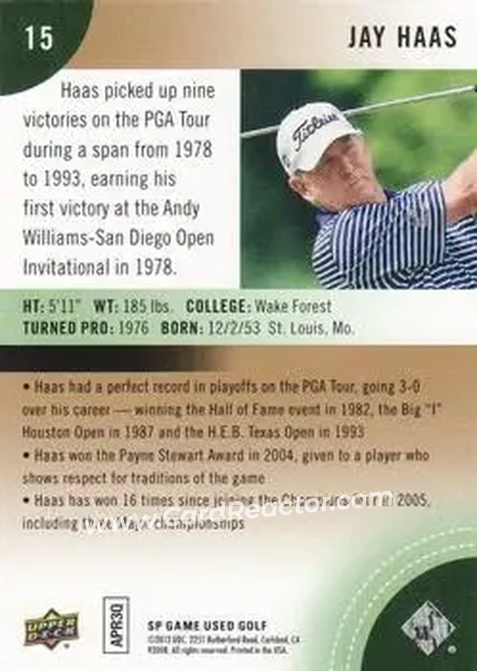 2014 SP Game Used #15 - Jay Haas - Back
