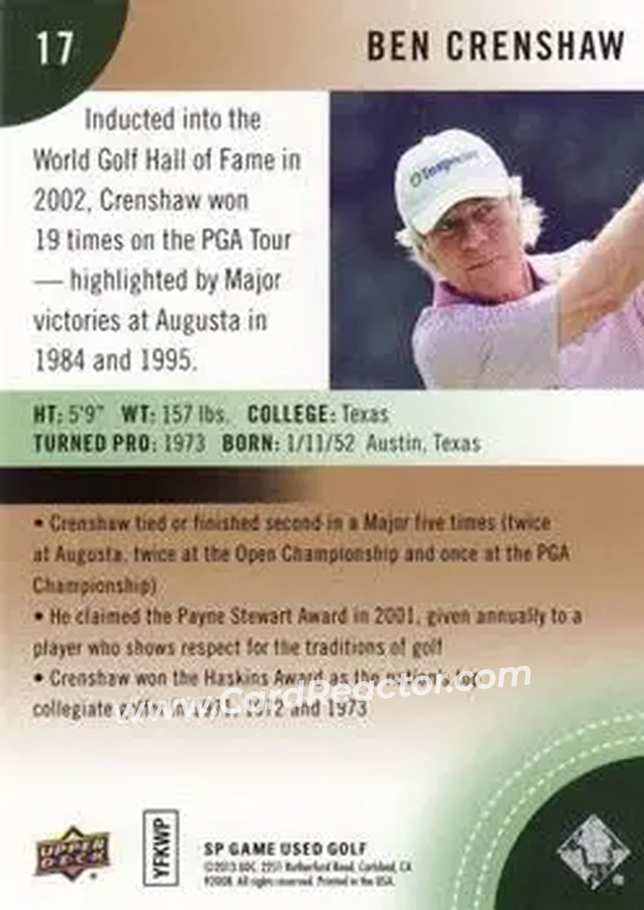2014 SP Game Used #17 - Ben Crenshaw - Back
