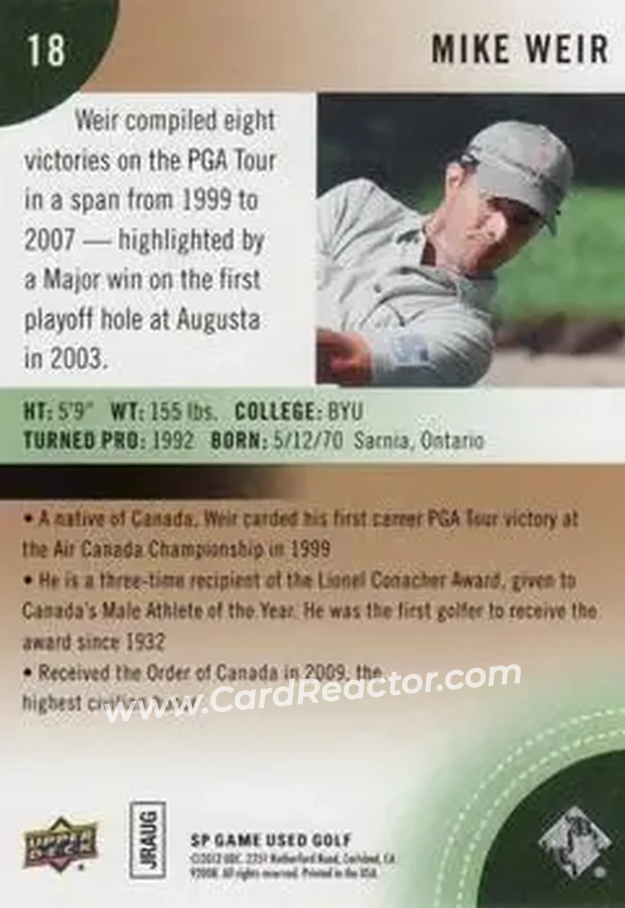 2014 SP Game Used #18 - Mike Weir - Back
