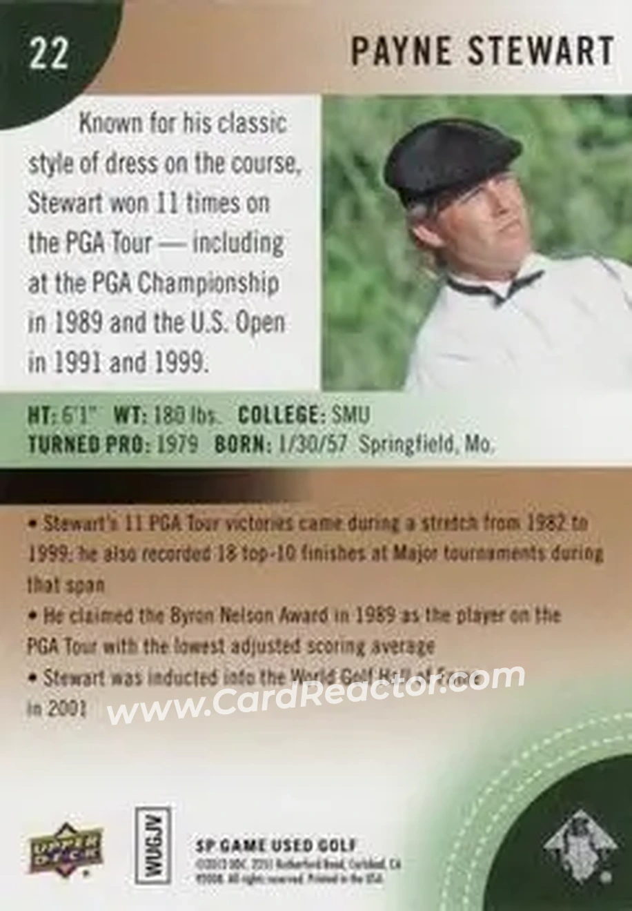2014 SP Game Used #22 - Payne Stewart - Back