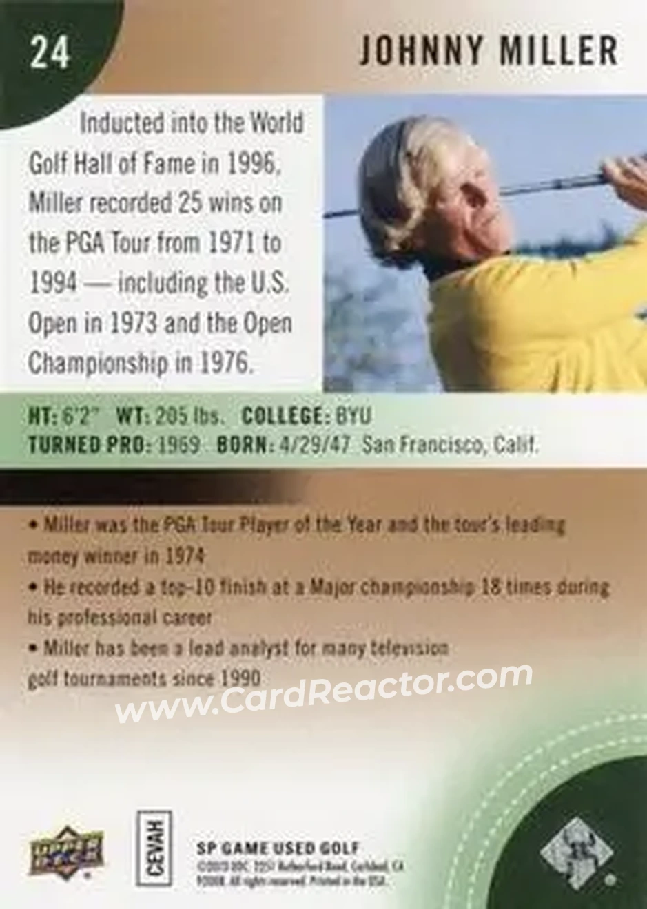 2014 SP Game Used #24 - Johnny Miller - Back