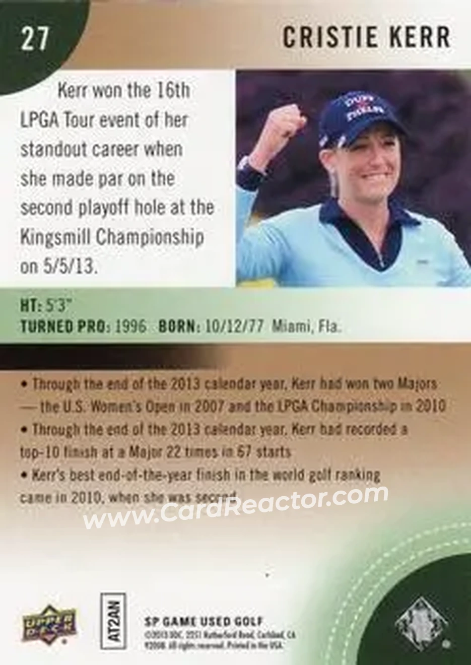 2014 SP Game Used #27 - Cristie Kerr - Back