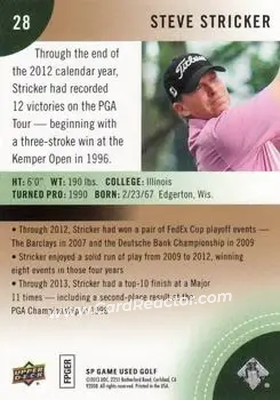 2014 SP Game Used #28 - Steve Stricker - Back
