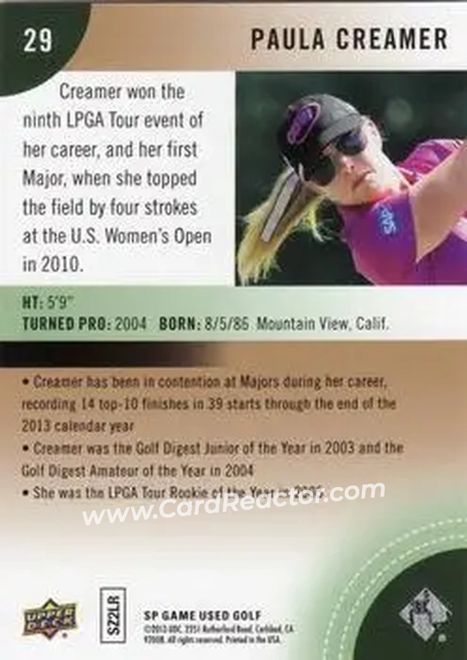 2014 SP Game Used #29 - Paula Creamer - Back