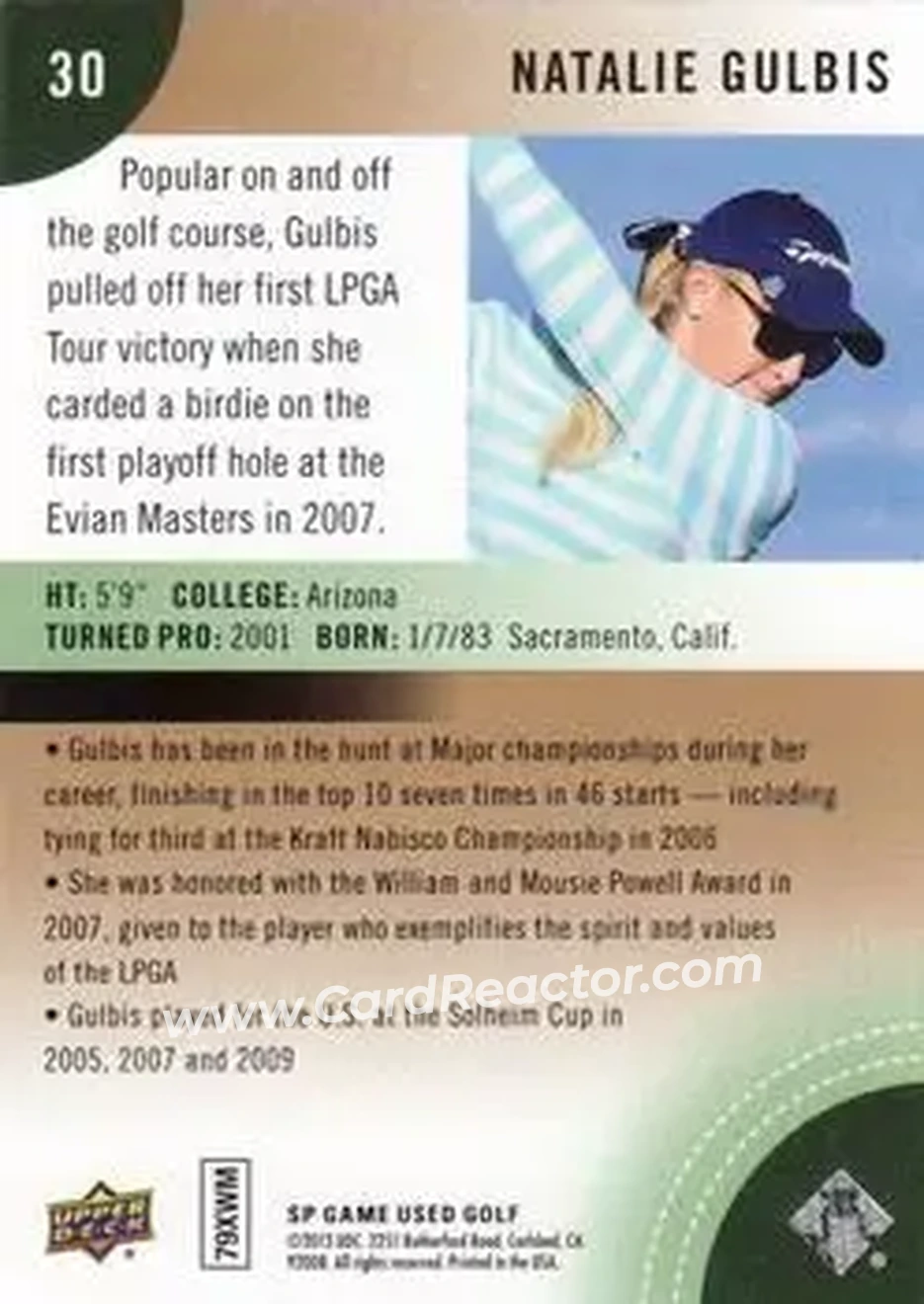 2014 SP Game Used #30 - Natalie Gulbis - Back