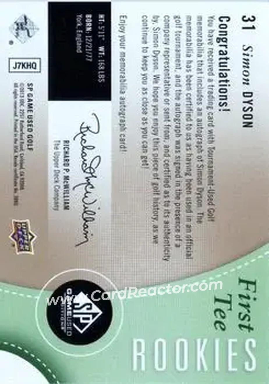 2014 SP Game Used #31 - Simon Dyson - Back