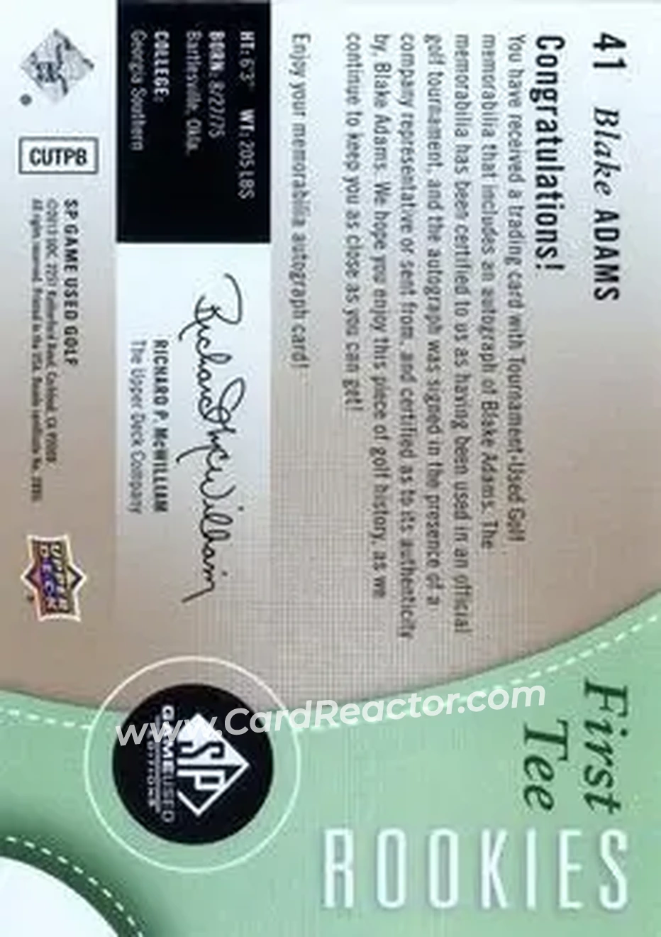 2014 SP Game Used #41 - Blake Adams - Back