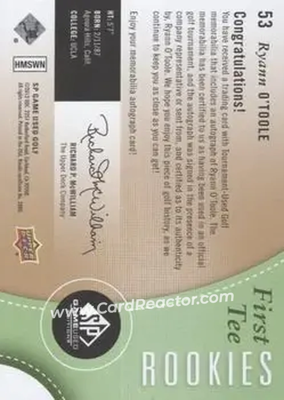 2014 SP Game Used #53 - Ryann O'Toole - Back