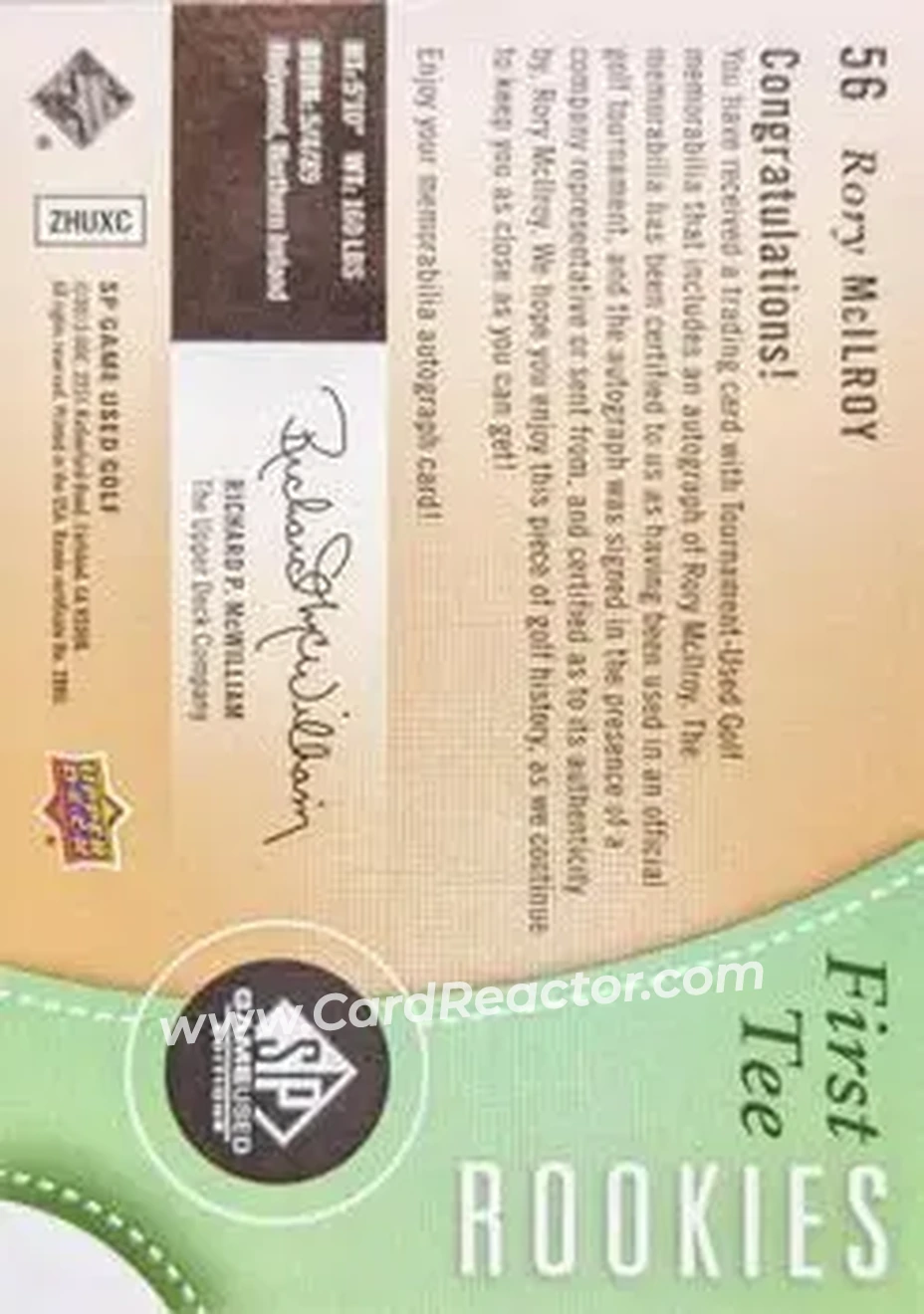 2014 SP Game Used #56 - Rory McIlroy - Back