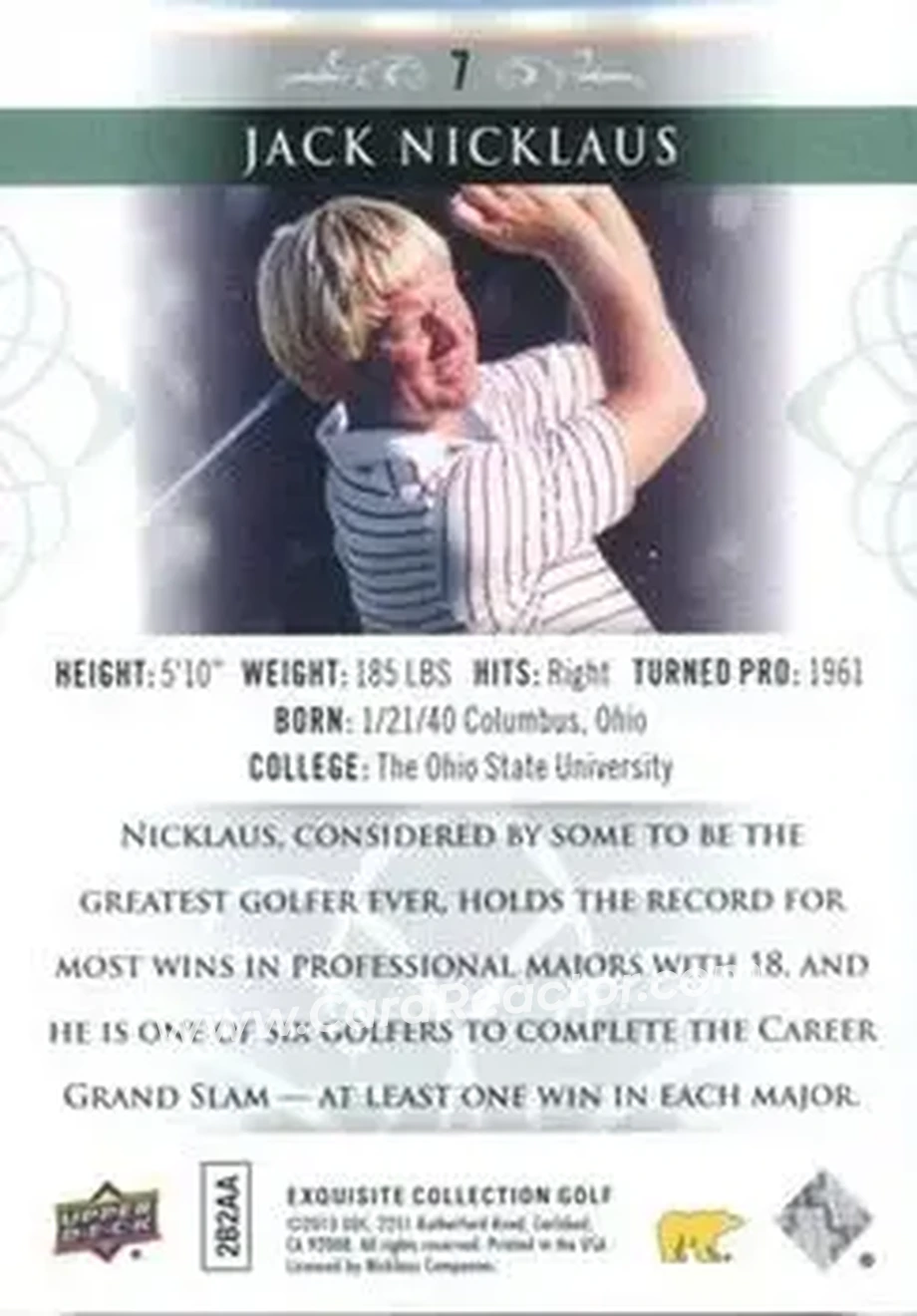 2014 Upper Deck Exquisite #7 - Jack Nicklaus - Back