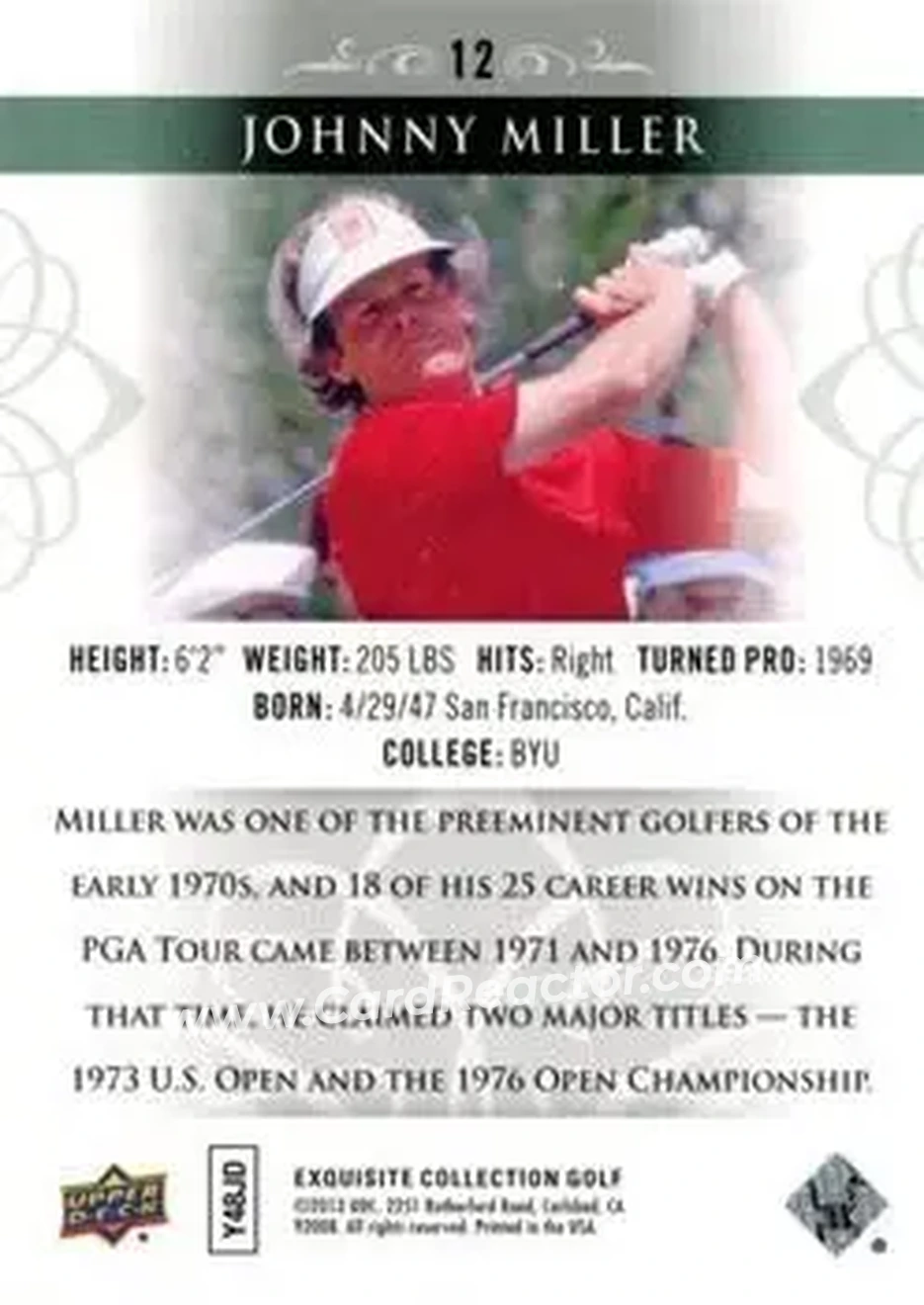 2014 Upper Deck Exquisite #12 - Johnny Miller - Back