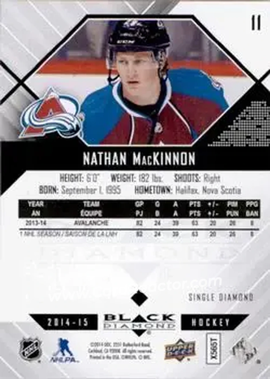 2014-15 Upper Deck Black Diamond #11 - Nathan MacKinnon - Colorado Avalanche - Back