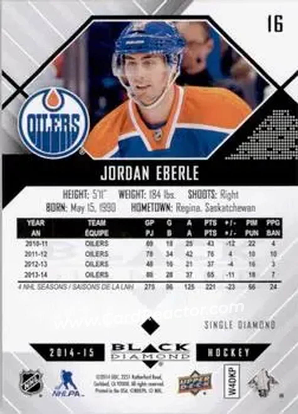 2014-15 Upper Deck Black Diamond #16 - Jordan Eberle - Edmonton Oilers - Back