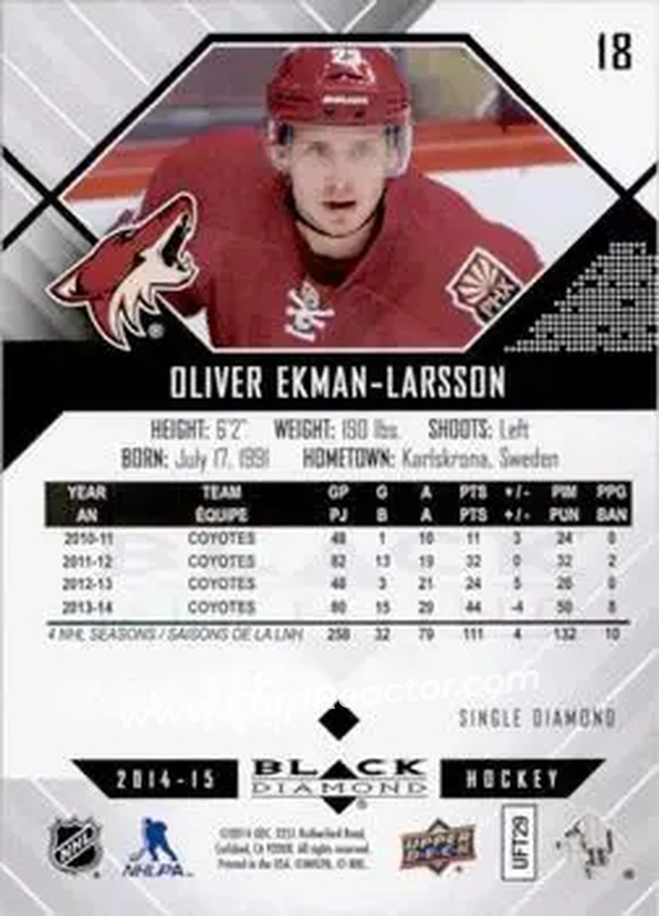 2014-15 Upper Deck Black Diamond #18 - Oliver Ekman-Larsson - Arizona Coyotes - Back