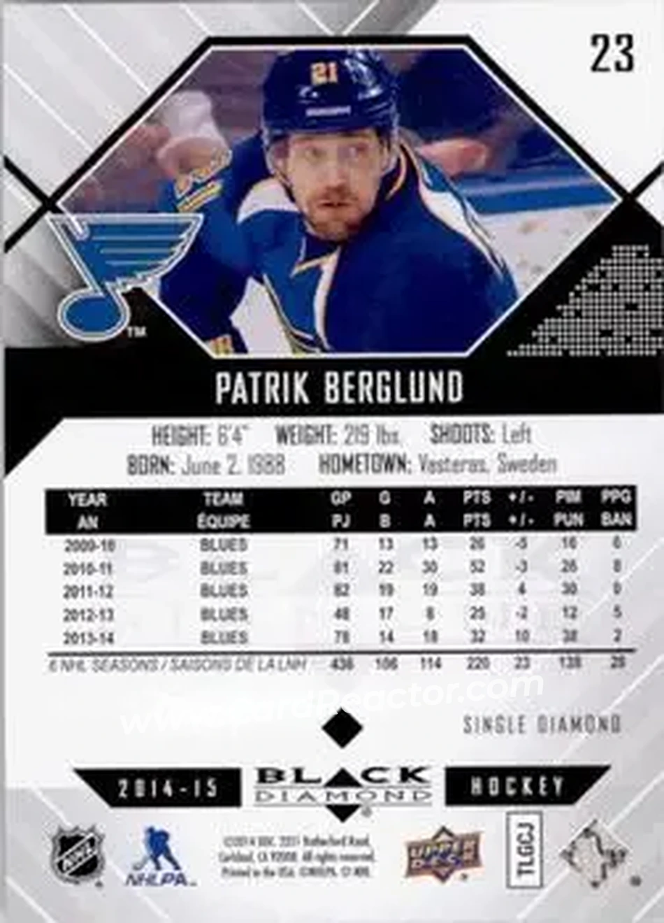 2014-15 Upper Deck Black Diamond #23 - Patrik Berglund - St. Louis Blues - Back