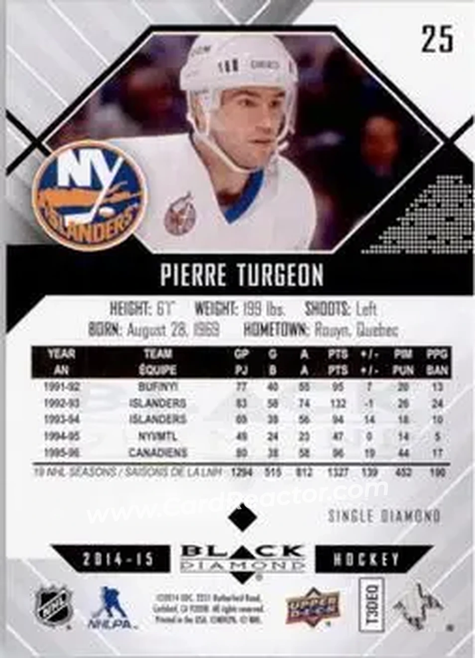 2014-15 Upper Deck Black Diamond #25 - Pierre Turgeon - New York Islanders - Back