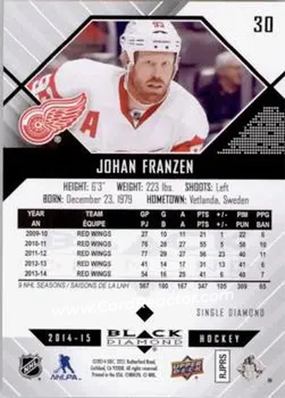 2014-15 Upper Deck Black Diamond #30 - Johan Franzen - Detroit Red Wings - Back