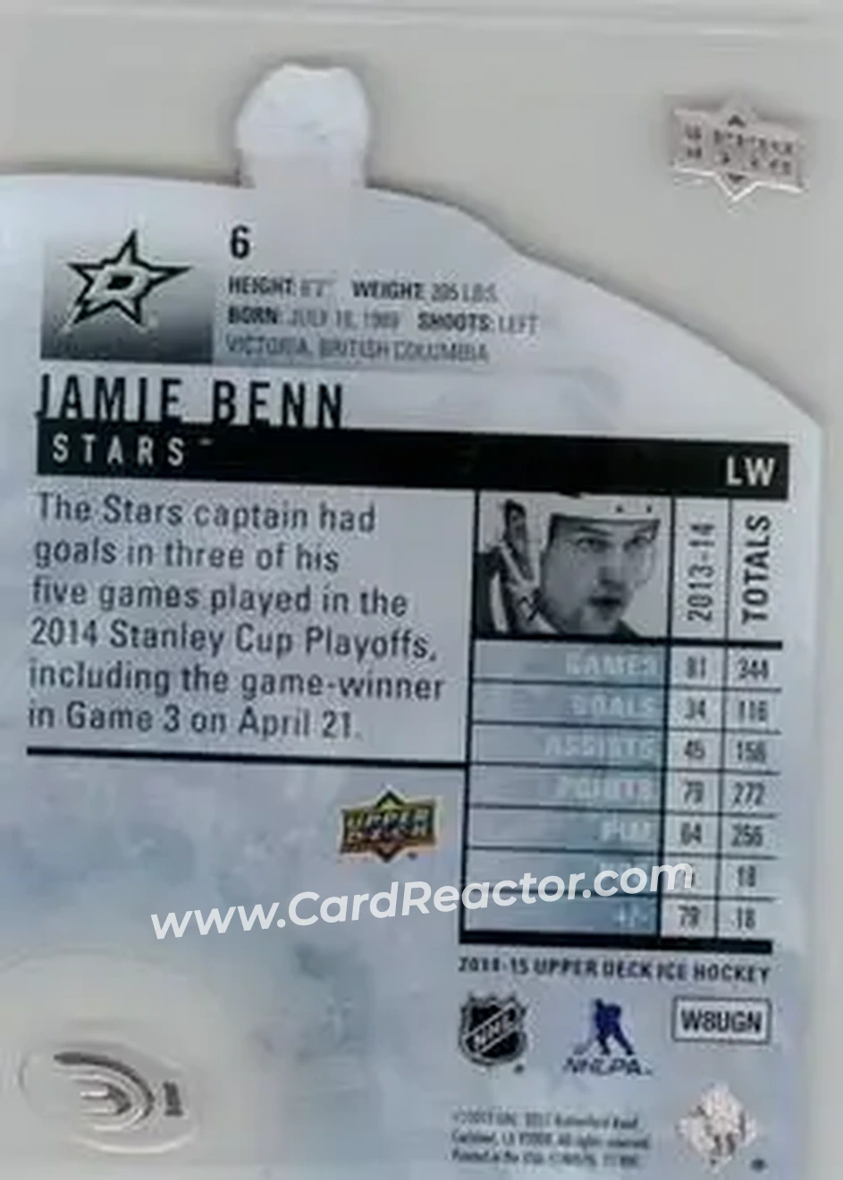 2014-15 Upper Deck Ice #6 - Jamie Benn - Dallas Stars - Back