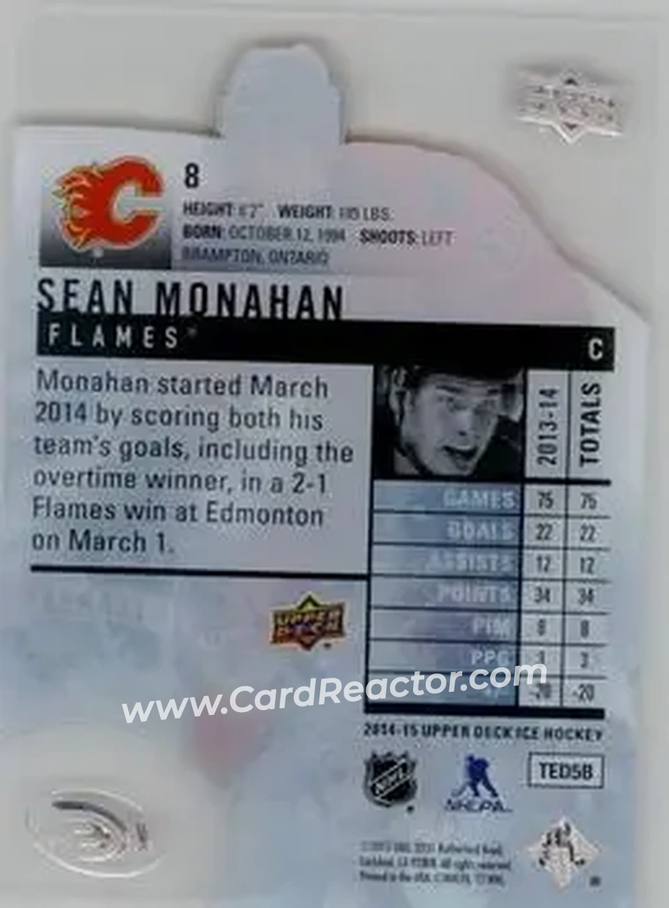 2014-15 Upper Deck Ice #8 - Sean Monahan - Calgary Flames - Back