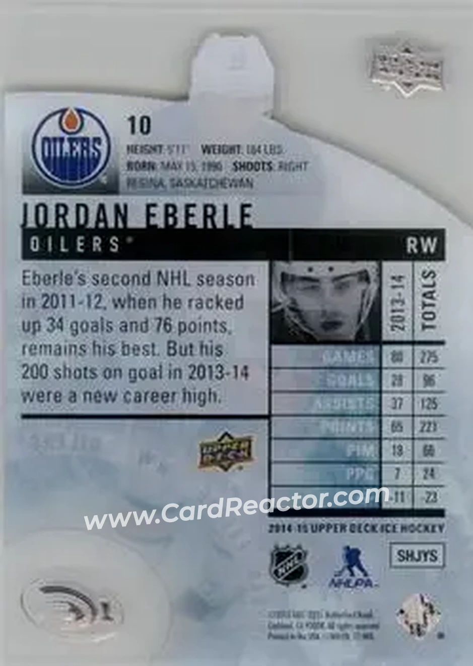 2014-15 Upper Deck Ice #10 - Jordan Eberle - Edmonton Oilers - Back