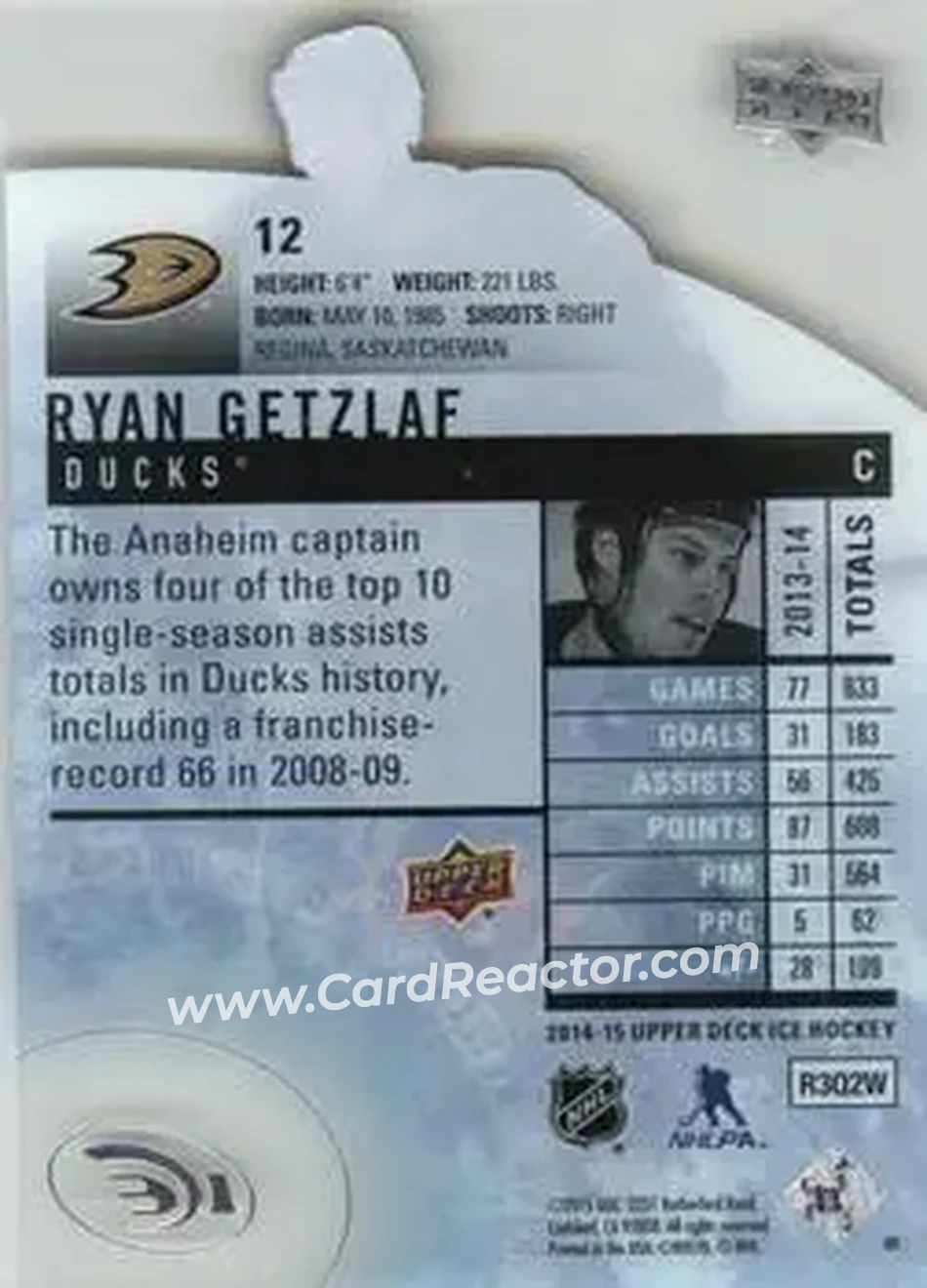 2014-15 Upper Deck Ice #12 - Ryan Getzlaf - Anaheim Ducks - Back