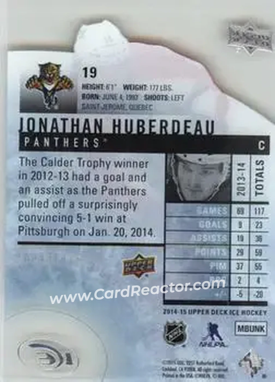2014-15 Upper Deck Ice #19 - Jonathan Huberdeau - Florida Panthers - Back