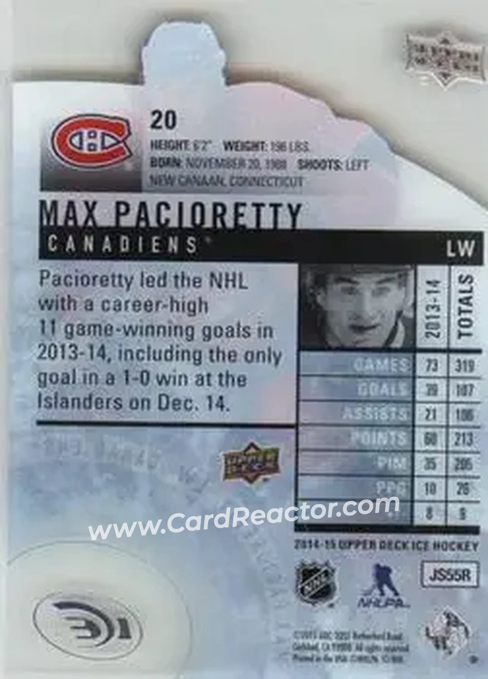 2014-15 Upper Deck Ice #20 - Max Pacioretty - Montreal Canadiens - Back