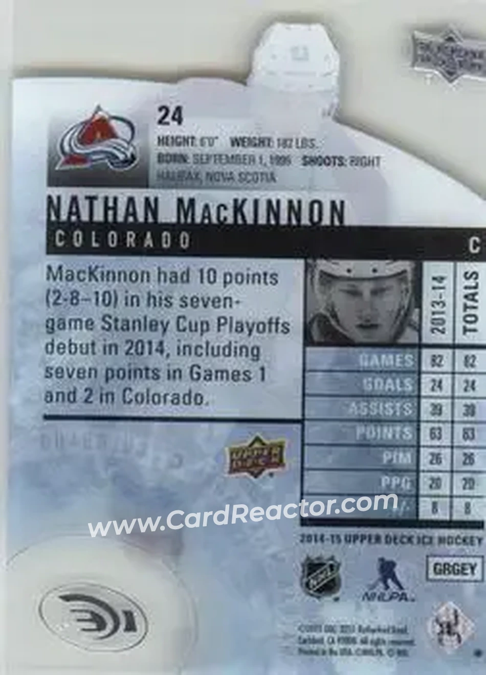 2014-15 Upper Deck Ice #24 - Nathan MacKinnon - Colorado Avalanche - Back