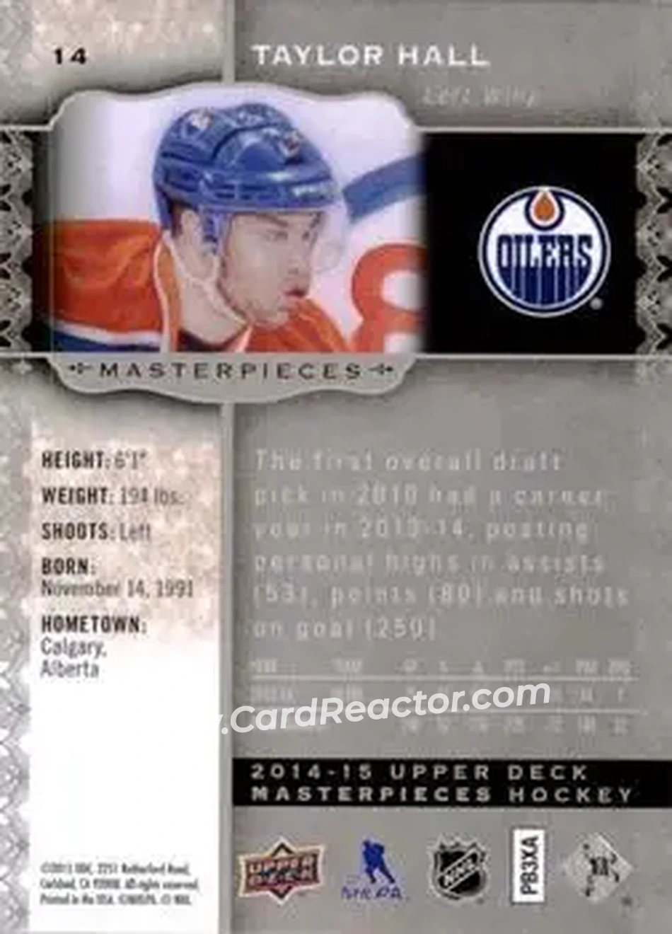 2014-15 Upper Deck Masterpieces #14 - Taylor Hall - Edmonton Oilers - Back